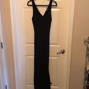 Long black cotton knit dress